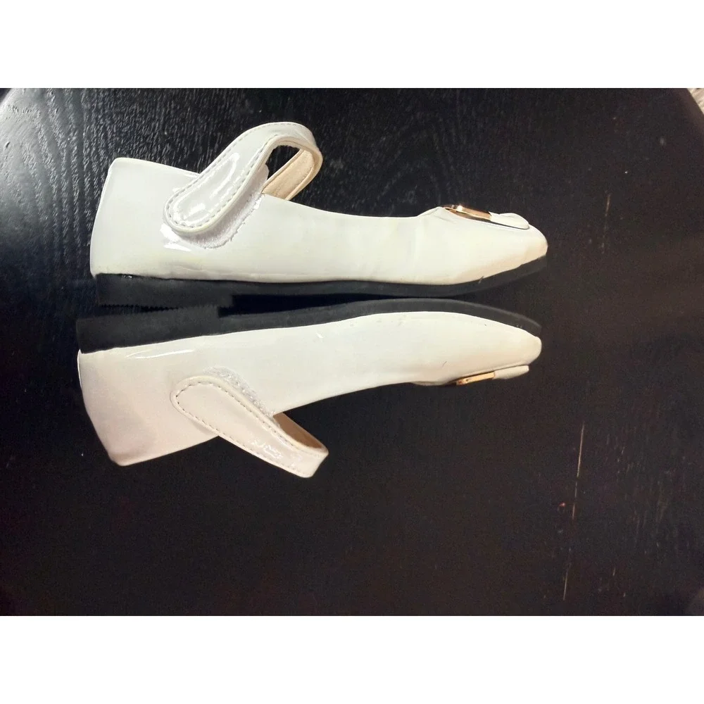 Hongchengkids White Patent Mary Jane Flats Gold Buckle Square Toe EU 32